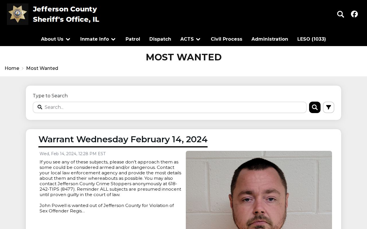 Jefferson County Sheriff most wanted page